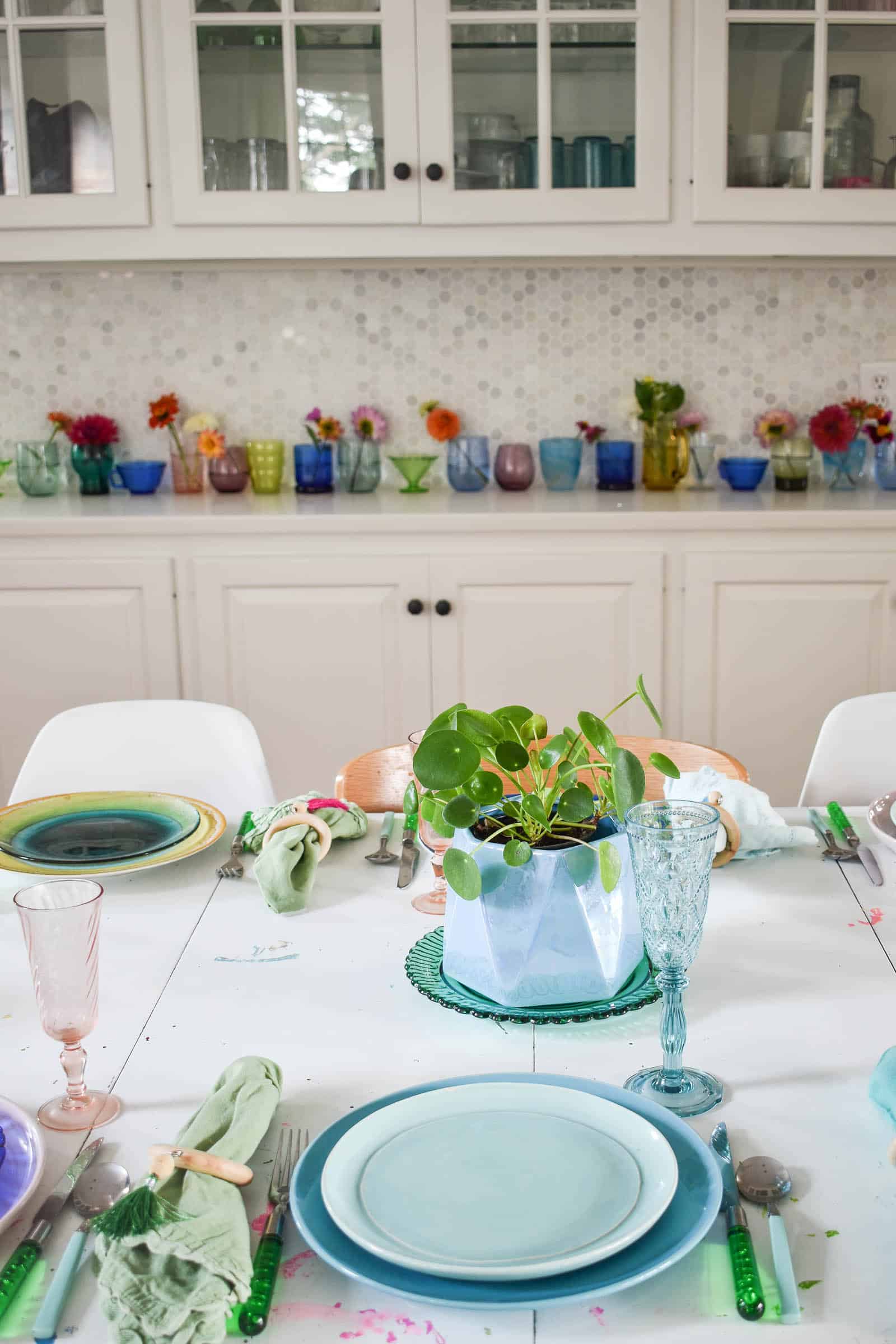assorted rainbow glassware