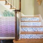 wallpapered staircase riser after